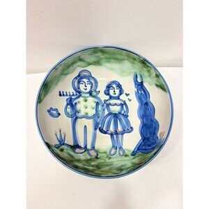 MA Hadley Pottery Farmer & Wife Large 11" Serving Bowl Country Vintage Style
